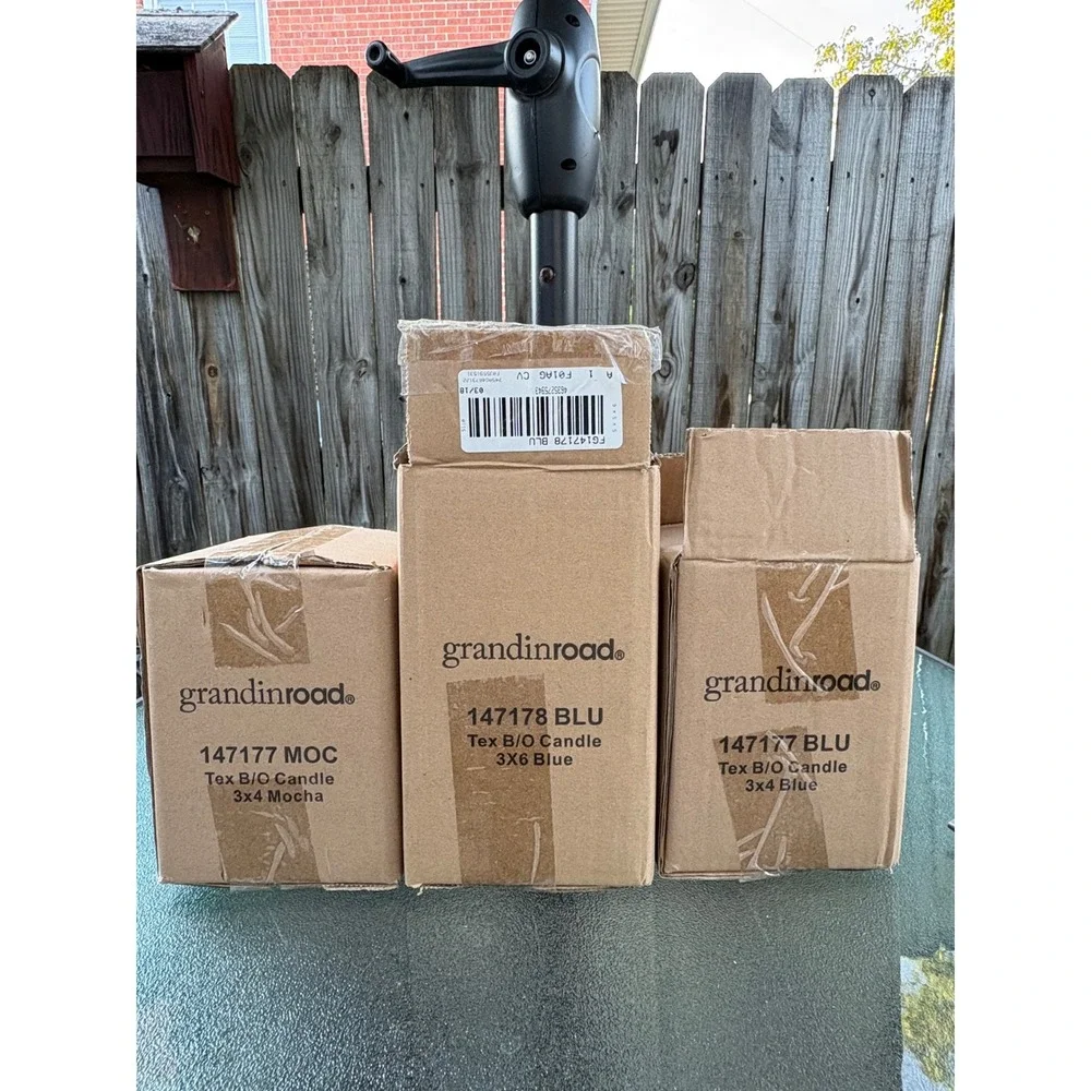 Grandin Road Tex B/O Flameless Pillar Candle Set 3x6 3x4 Blue Mocha 147177 178